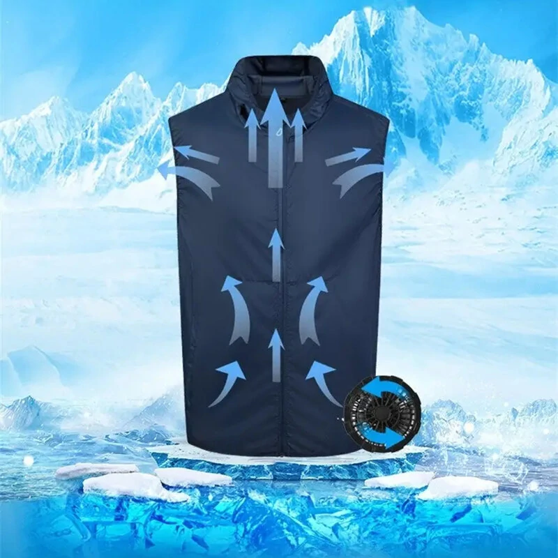 (image for) TENGOO Air Conditioning Hooded Vest Three Wind Speeds Heatproof Cooling Clothing USB Charging Sun Protection Continuous Cooling Jacket with Two Fans for Summer High Temperature Outdoor Work